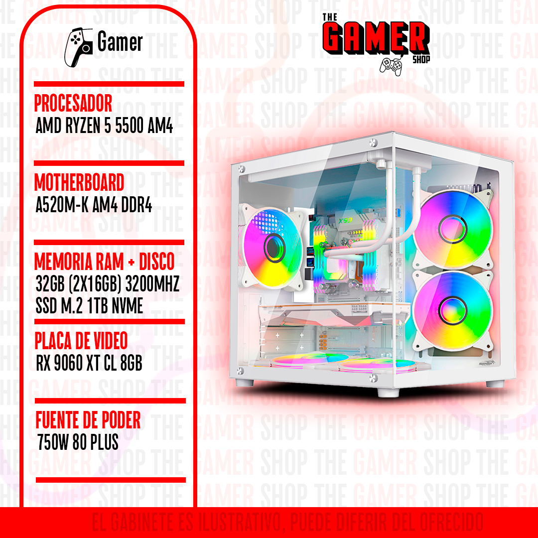 PC GAMER | RYZEN 5 5500 - RAM 32GB - 1TB M.2 - RTX 9060 XT CL 8GB | N210 + WINDOWS11