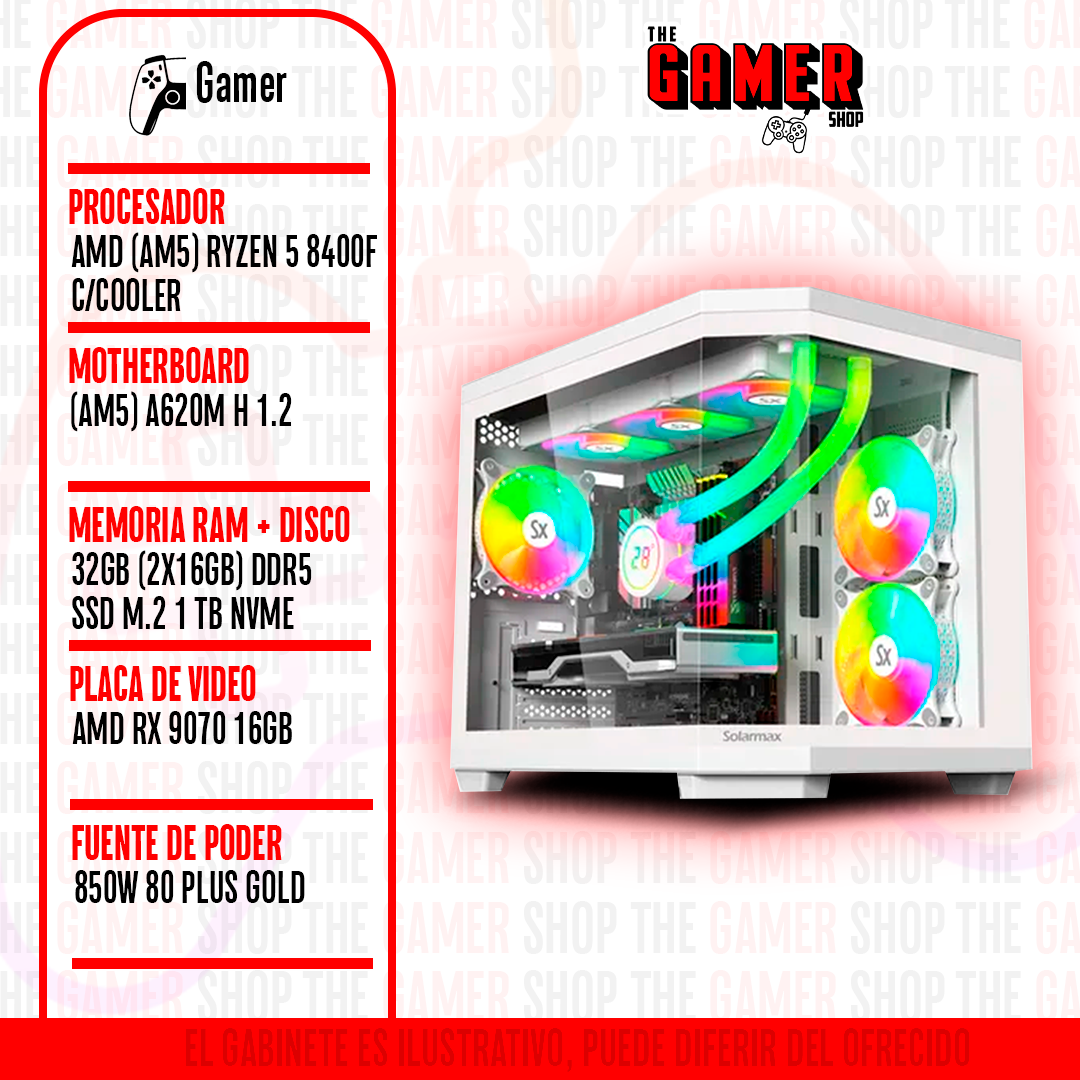 PC GAMER | RYZEN 5 8400F - RAM 32GB DDR5 - 1TB M.2 - RX 9070 16GB | N300 + WINDOWS11