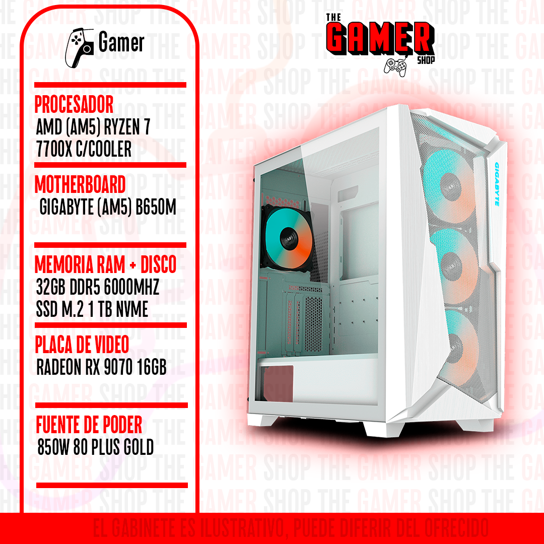 PC GAMER | AMD RYZEN 7 7700X AM5 - 32GB DDR5 - 1TB M.2 - RX 9070 16GB | N250 + WINDOWS11